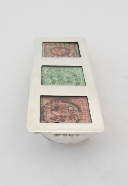 RARE EDWARDIAN SILVER TRIPLE STAMP CASE BIRMINGHAM 1901 - ADDITIONAL PHOTO 2