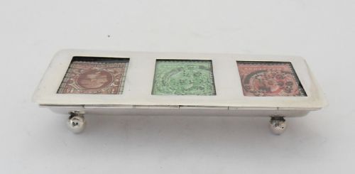 RARE EDWARDIAN SILVER TRIPLE STAMP CASE BIRMINGHAM 1901 - ADDITIONAL PHOTO 4