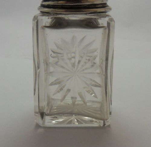 CUT GLASS SILVER TOPPED BLUE ENAMEL SCENT BOTTLE LONDON 1929 - ADDITIONAL PHOTO 6