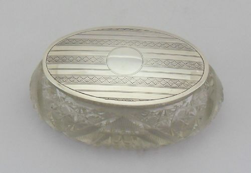 cut glass silver topped trinket box birmingham 1921 - CATEGORY: ANTIQUE SILVER - DATED 1930