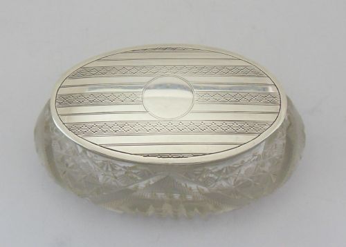 CUT GLASS SILVER TOPPED TRINKET BOX BIRMINGHAM 1921 - ADDITIONAL PHOTO 1