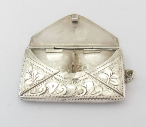 RARE SILVER DOUBLE ENVELOPE FORM STAMP CASE CHESTER C1914 - ADDITIONAL PHOTO 9