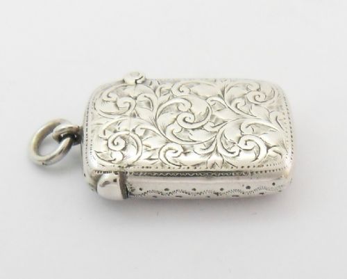 FINE VICTORIAN PETITE SILVER VESTA CASE CHESTER 1895 - ADDITIONAL PHOTO 12