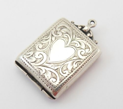unusual edwardian silver stamp case locket birmingham 1908 - CATEGORY: ANTIQUE SILVER - DATED EDWARDIAN