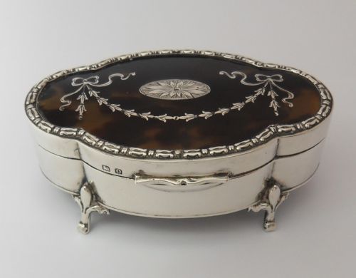mappin webb silver pique tortoiseshell box birmingham 1913 - CATEGORY: ANTIQUE SILVER - DATED 1920
