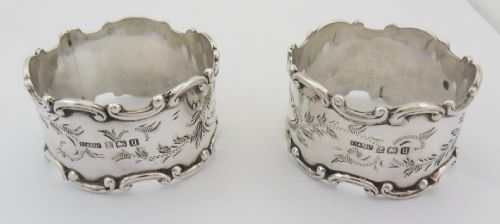 ORNATE PAIR OF CASED SOLID SILVER NAPKIN RINGS BIRMINGHAM 1919 - ADDITIONAL PHOTO 2