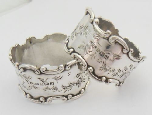 ORNATE PAIR OF CASED SOLID SILVER NAPKIN RINGS BIRMINGHAM 1919 - ADDITIONAL PHOTO 3