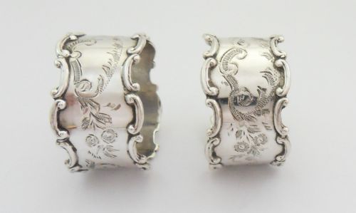 ORNATE PAIR OF CASED SOLID SILVER NAPKIN RINGS BIRMINGHAM 1919 - ADDITIONAL PHOTO 7