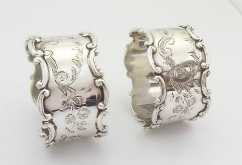ORNATE PAIR OF CASED SOLID SILVER NAPKIN RINGS BIRMINGHAM 1919 - ADDITIONAL PHOTO 8