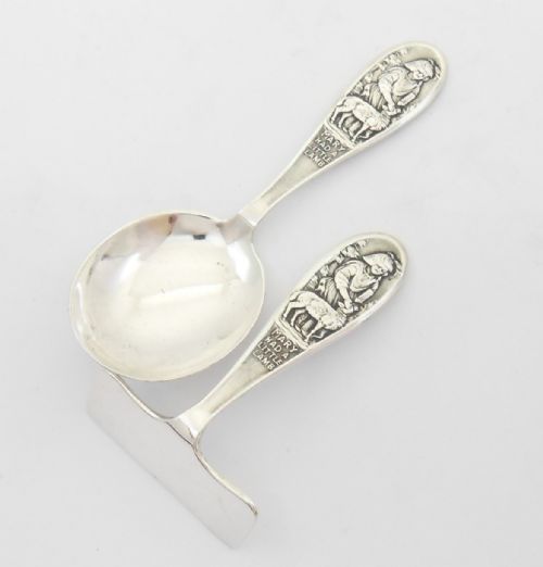 silver spoon pusher nursery christening set chester 1956 - CATEGORY: ANTIQUE SILVER - DATED 1960