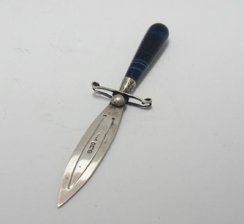 SILVER AND BLUE AGATE BOOKMARK BIRMINGHAM 1924 - ADDITIONAL PHOTO 1