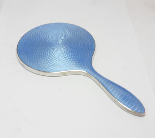 superb silver guilloche enamel hand mirror london 1931 - CATEGORY: ANTIQUE SILVER - DATED 1940