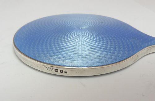 SUPERB SILVER GUILLOCHE ENAMEL HAND MIRROR LONDON 1931 - ADDITIONAL PHOTO 2