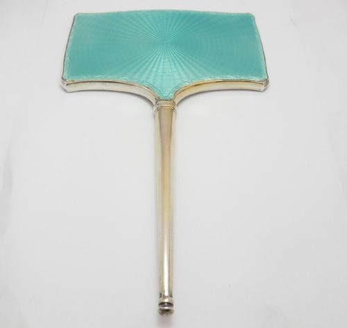 art deco silver enamel hand mirror birmingham 1929 - CATEGORY: ANTIQUE SILVER - DATED 1930