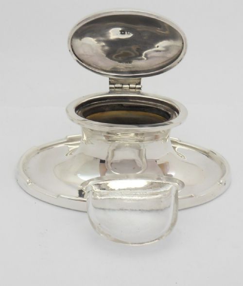 STYLISH SILVER INKWELL PEN REST WITH LINER BIRMINGHAM 1930 - ADDITIONAL PHOTO 9