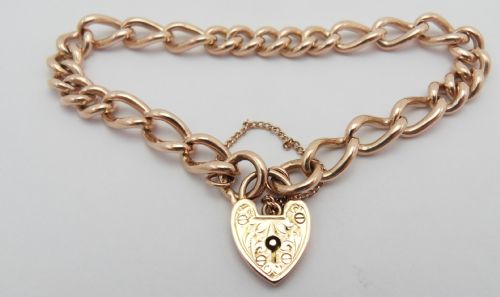 edwardian 9ct rose gold heart clasp bracelet - CATEGORY: ANTIQUE JEWELLERY - DATED EDWARDIAN
