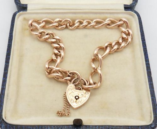 EDWARDIAN 9CT ROSE GOLD HEART CLASP BRACELET - ADDITIONAL PHOTO 1