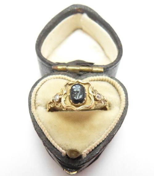 VICTORIAN FORGETMENOT FLOWER CAMEO DIAMOND RING - ADDITIONAL PHOTO 1