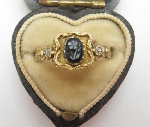 VICTORIAN FORGETMENOT FLOWER CAMEO DIAMOND RING - ADDITIONAL PHOTO 2