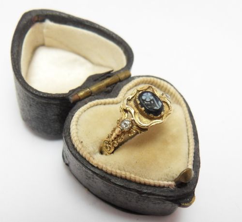 VICTORIAN FORGETMENOT FLOWER CAMEO DIAMOND RING - ADDITIONAL PHOTO 3