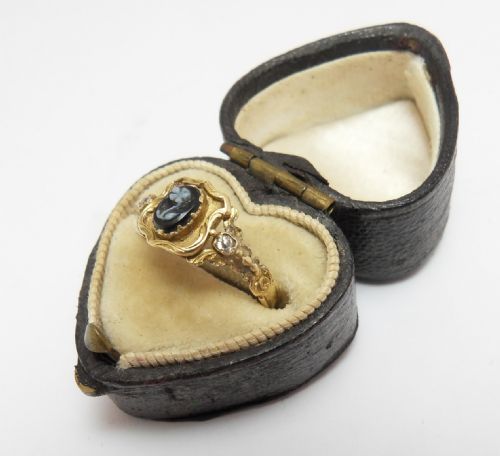 VICTORIAN FORGETMENOT FLOWER CAMEO DIAMOND RING - ADDITIONAL PHOTO 4
