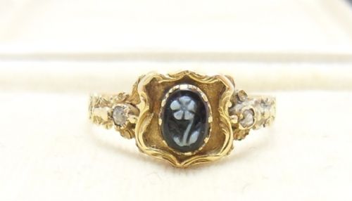 VICTORIAN FORGETMENOT FLOWER CAMEO DIAMOND RING - ADDITIONAL PHOTO 6