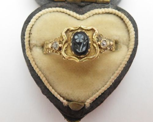 VICTORIAN FORGETMENOT FLOWER CAMEO DIAMOND RING - ADDITIONAL PHOTO 7