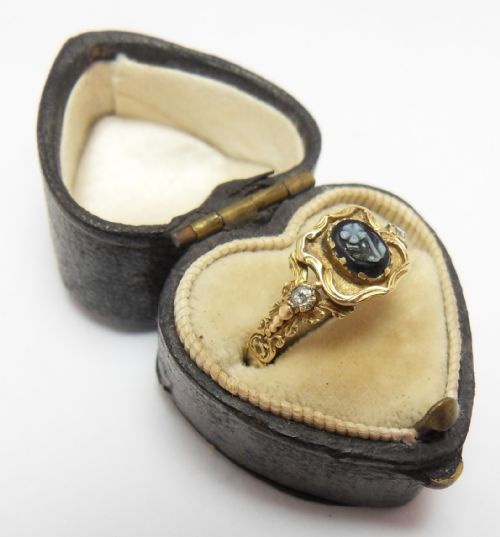 VICTORIAN FORGETMENOT FLOWER CAMEO DIAMOND RING - ADDITIONAL PHOTO 8