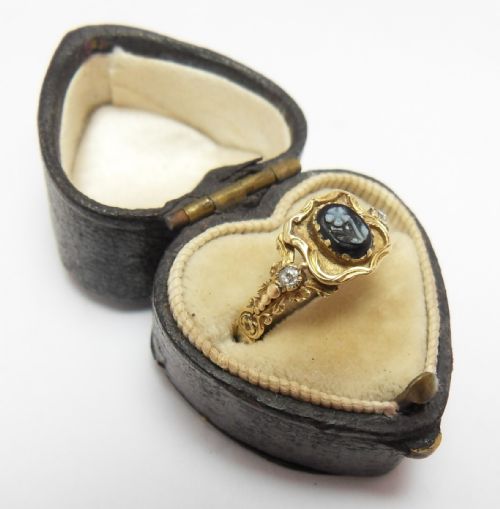 VICTORIAN FORGETMENOT FLOWER CAMEO DIAMOND RING - ADDITIONAL PHOTO 11