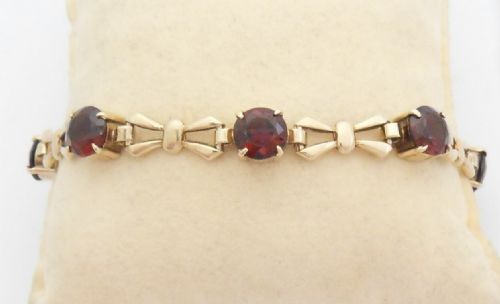 9CT GOLD GARNET SET BRACELET HALLMARKED BIRMINGHAM 1958 - ADDITIONAL PHOTO 5