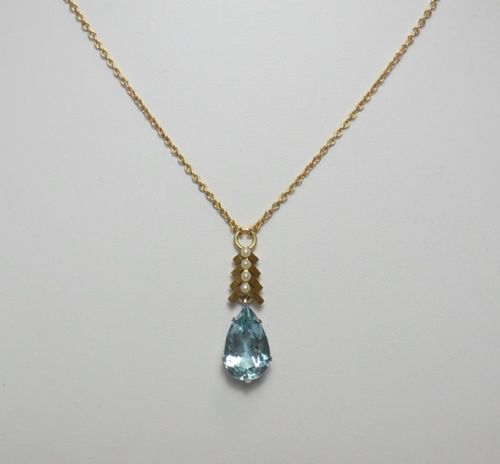 FABULOUS VINTAGE AQUAMARINE PEARL NECKLACE - ADDITIONAL PHOTO 4