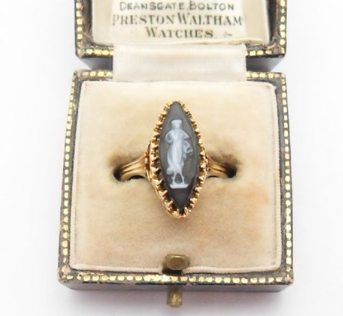 VICTORIAN 18CT GOLD MARQUISE CAMEO RING 'GRECIAN LADY' - ADDITIONAL PHOTO 1