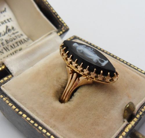 VICTORIAN 18CT GOLD MARQUISE CAMEO RING 'GRECIAN LADY' - ADDITIONAL PHOTO 3