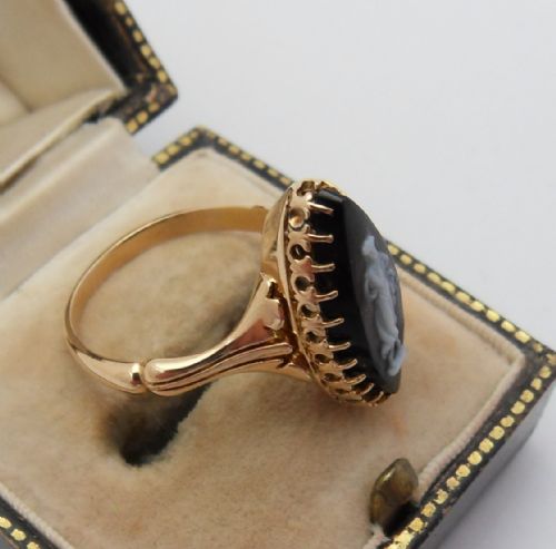 VICTORIAN 18CT GOLD MARQUISE CAMEO RING 'GRECIAN LADY' - ADDITIONAL PHOTO 4