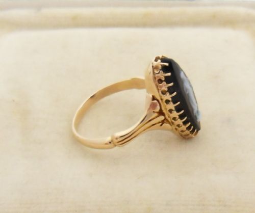 VICTORIAN 18CT GOLD MARQUISE CAMEO RING 'GRECIAN LADY' - ADDITIONAL PHOTO 6