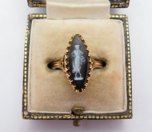VICTORIAN 18CT GOLD MARQUISE CAMEO RING 'GRECIAN LADY' - ADDITIONAL PHOTO 8