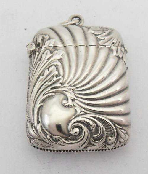 art nouveau victorian silver vesta case birmingham 1896 - CATEGORY: ANTIQUE SILVER - DATED VICTORIAN