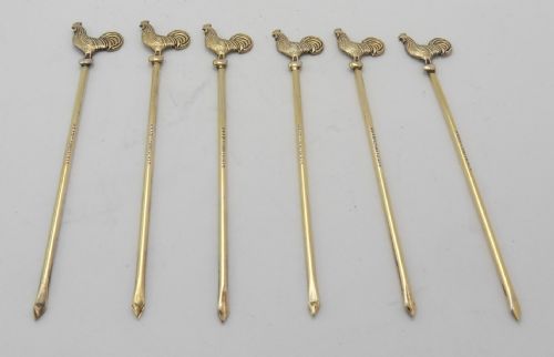 CASED SET OF 6 ART DECO COCKEREL COCKTAIL STICKS - ADDITIONAL PHOTO 4