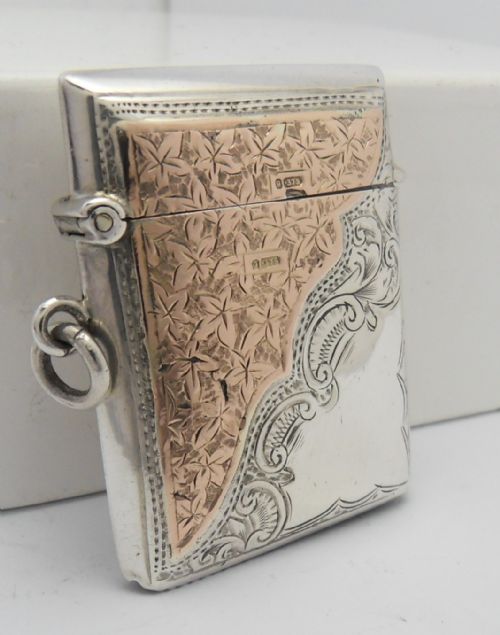 rare edwardian silver and 9ct gold vesta case - CATEGORY: ANTIQUE SILVER - DATED EDWARDIAN