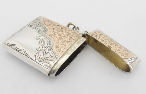 RARE EDWARDIAN SILVER AND 9CT GOLD VESTA CASE - ADDITIONAL PHOTO 11