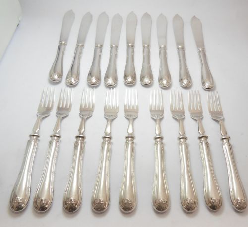 Set of 9 Silver Fish Knives & Forks by Mappin & Webb 1930
