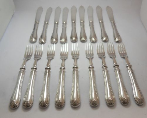 fig 1. SET OF 9 SILVER FISH KNIVES & FORKS BY MAPPIN & WEBB 1930
