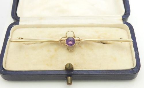 LOVELY EDWARDIAN AMETHYST SET 15CT GOLD BAR BROOCH - ADDITIONAL PHOTO 1