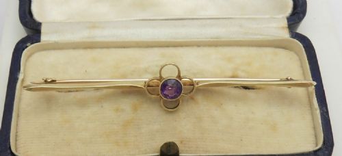 LOVELY EDWARDIAN AMETHYST SET 15CT GOLD BAR BROOCH - ADDITIONAL PHOTO 2