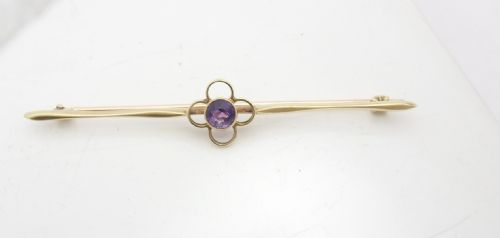 LOVELY EDWARDIAN AMETHYST SET 15CT GOLD BAR BROOCH - ADDITIONAL PHOTO 6