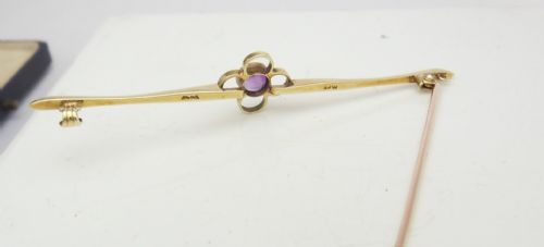 LOVELY EDWARDIAN AMETHYST SET 15CT GOLD BAR BROOCH - ADDITIONAL PHOTO 7