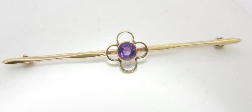 LOVELY EDWARDIAN AMETHYST SET 15CT GOLD BAR BROOCH - ADDITIONAL PHOTO 8