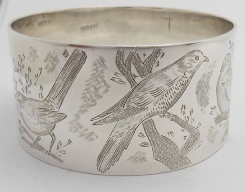 LARGE SIZED BIRD ENGRAVED SILVER BANGLE BIRMINGHAM 1969 - ADDITIONAL PHOTO 1