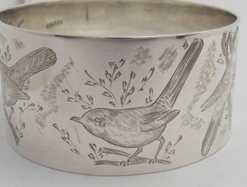 LARGE SIZED BIRD ENGRAVED SILVER BANGLE BIRMINGHAM 1969 - ADDITIONAL PHOTO 2