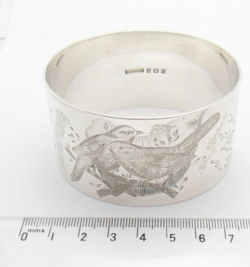 LARGE SIZED BIRD ENGRAVED SILVER BANGLE BIRMINGHAM 1969 - ADDITIONAL PHOTO 5